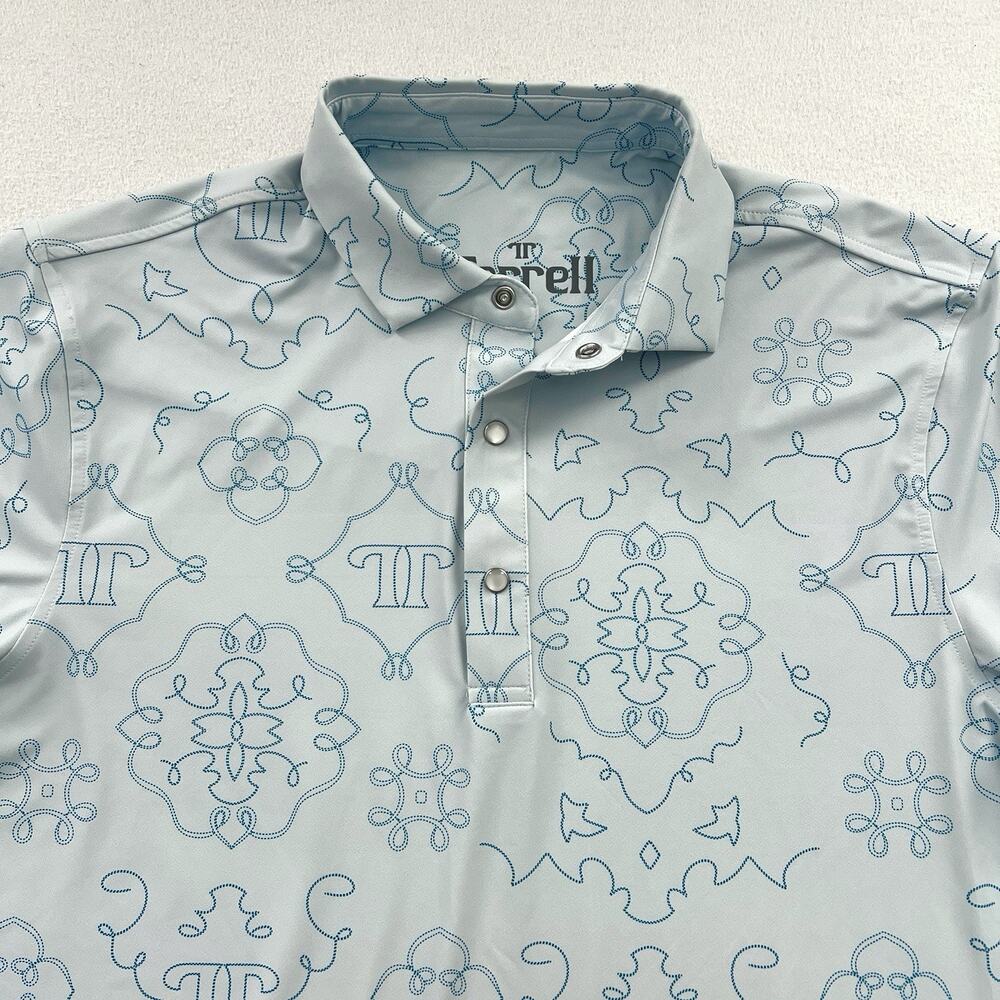 Ferrell Men Light Blue Print Performance Pearl Snap The Carson Polo Golf Shirt M